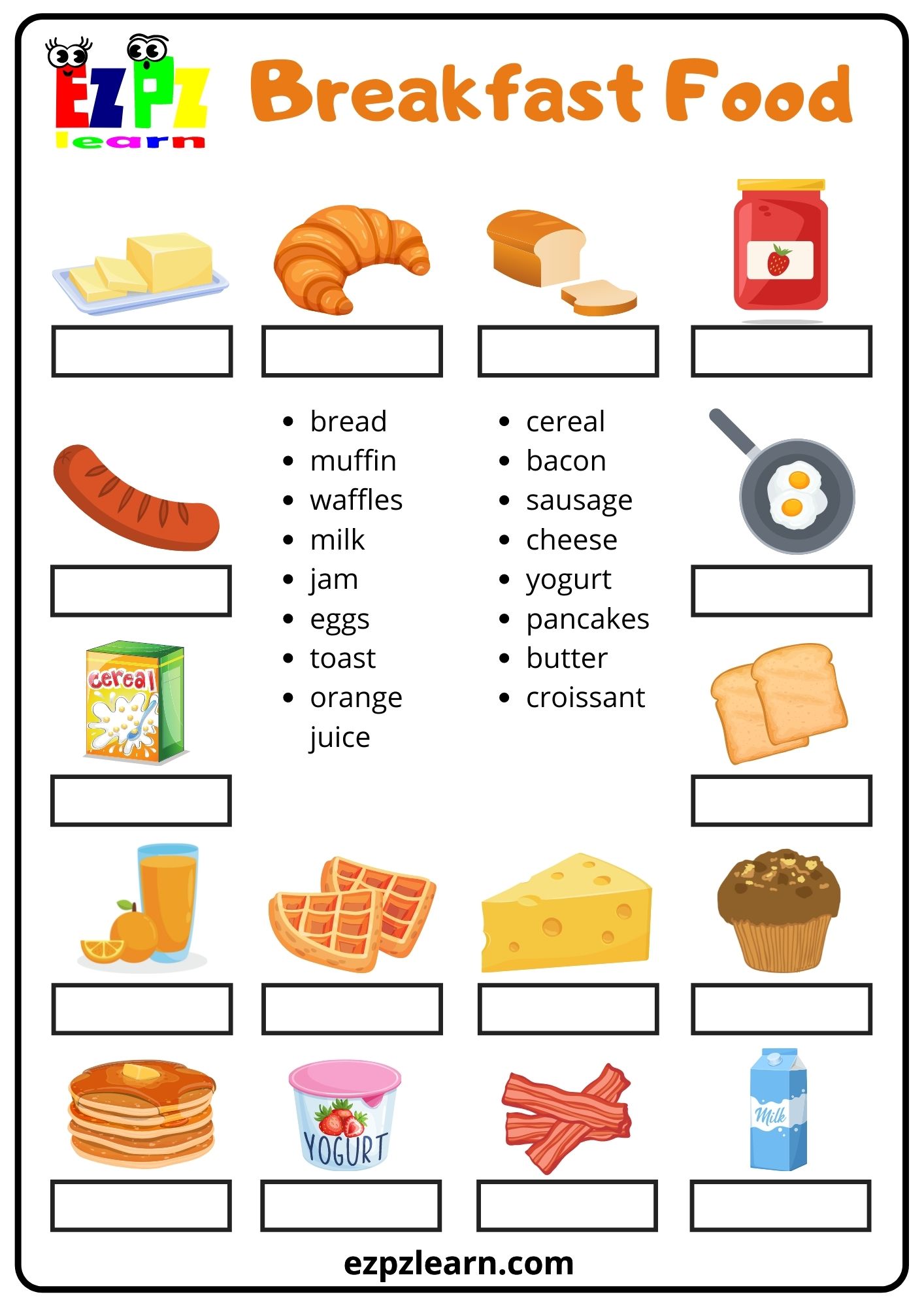 Breakfast Food Word Match 